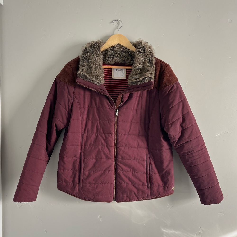 Carve Designs | Mauve Zip Up Fur Collar Coat Jacket